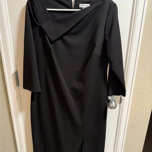 Calvin Klein Black Asymmetrical Sheath Dress 3/4 Sleeve